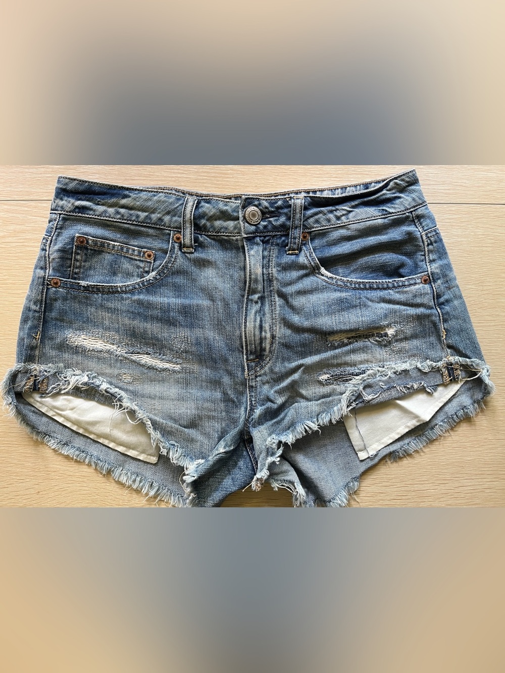 American Eagle Distressed Denim Hi-Rise Festival Cutoff Shorts